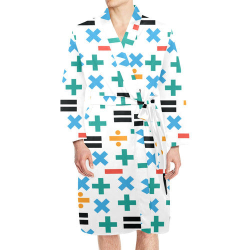 Math Pattern Print Design 05 Men's Long Sleeve Belted Night Robe
