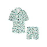 Green ginkgo leaves pattern Women's V-Neck Short Pajama Set