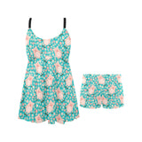 Pig Pattern Print Design 01 Chest Sexy Pleated Two Piece Swim Dress