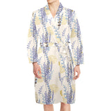 Lavender modern pattern blackground Men's Long Sleeve Belted Night Robe