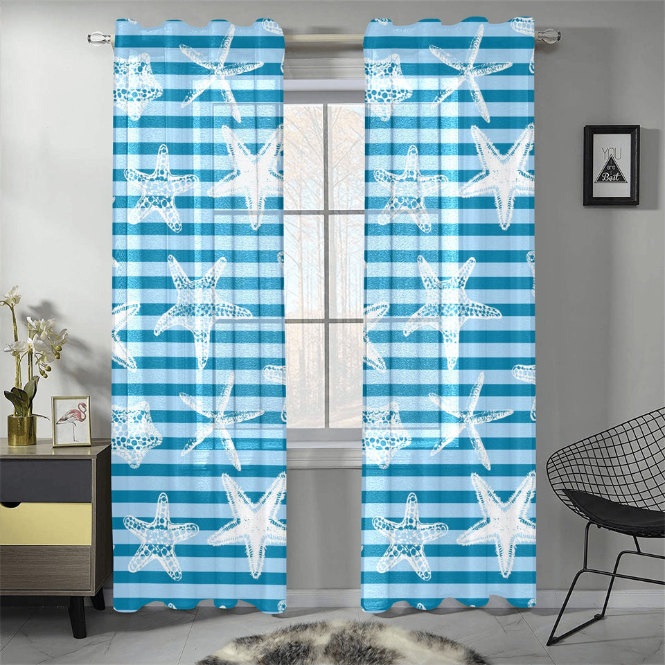 Starfish blue blackground Gauze Curtain