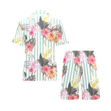 Colorful orchid flower pattern Men's V-Neck Short Pajama Set