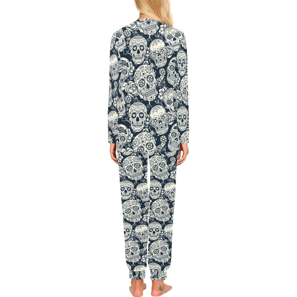 Sugar skull black white pattern Women's All Over Print Pajama Set