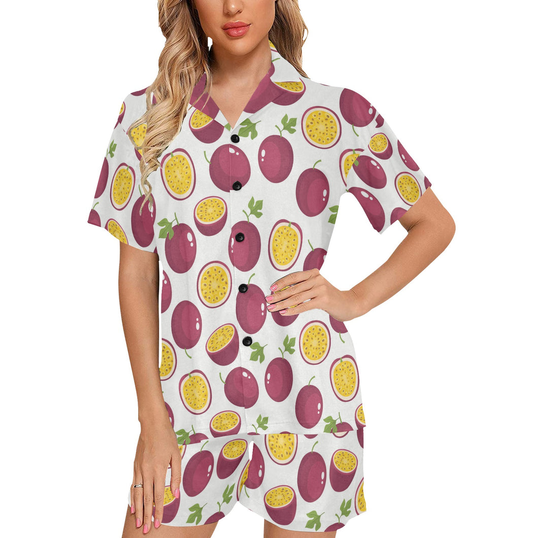 Passion fruit design pattern Women's V-Neck Short Pajama Set