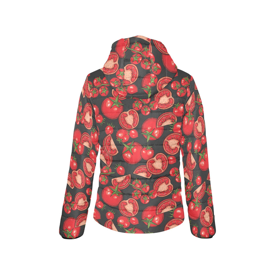 Tomato black background Women's Padded Hooded Jacket