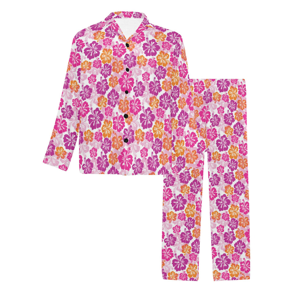 Hibiscus Pattern Print Design 01 Men's Long Pajama Set