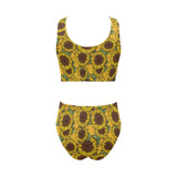 Sunflower pattern Chest Bowknot High Waisted Bikini Swimsuit