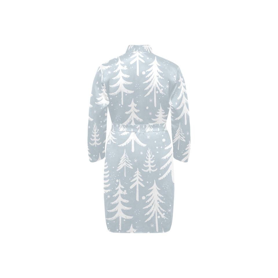 Christmas tree winter forest pattern Men's Long Sleeve Belted Night Robe