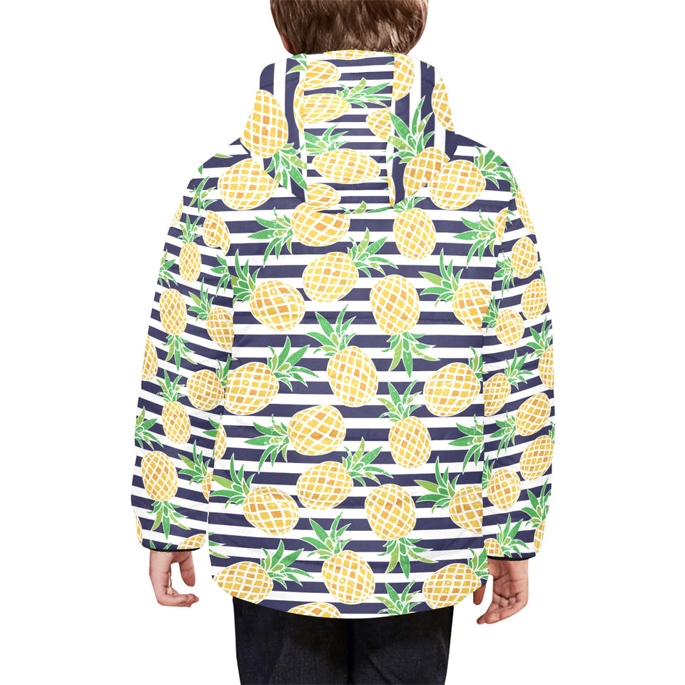 Pineapples pattern striped background Kids' Boys' Girls' Padded Hooded Jacket