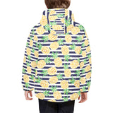 Pineapples pattern striped background Kids' Boys' Girls' Padded Hooded Jacket