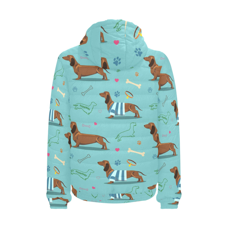 Dachshund decorative background Men's Padded Hooded Jacket