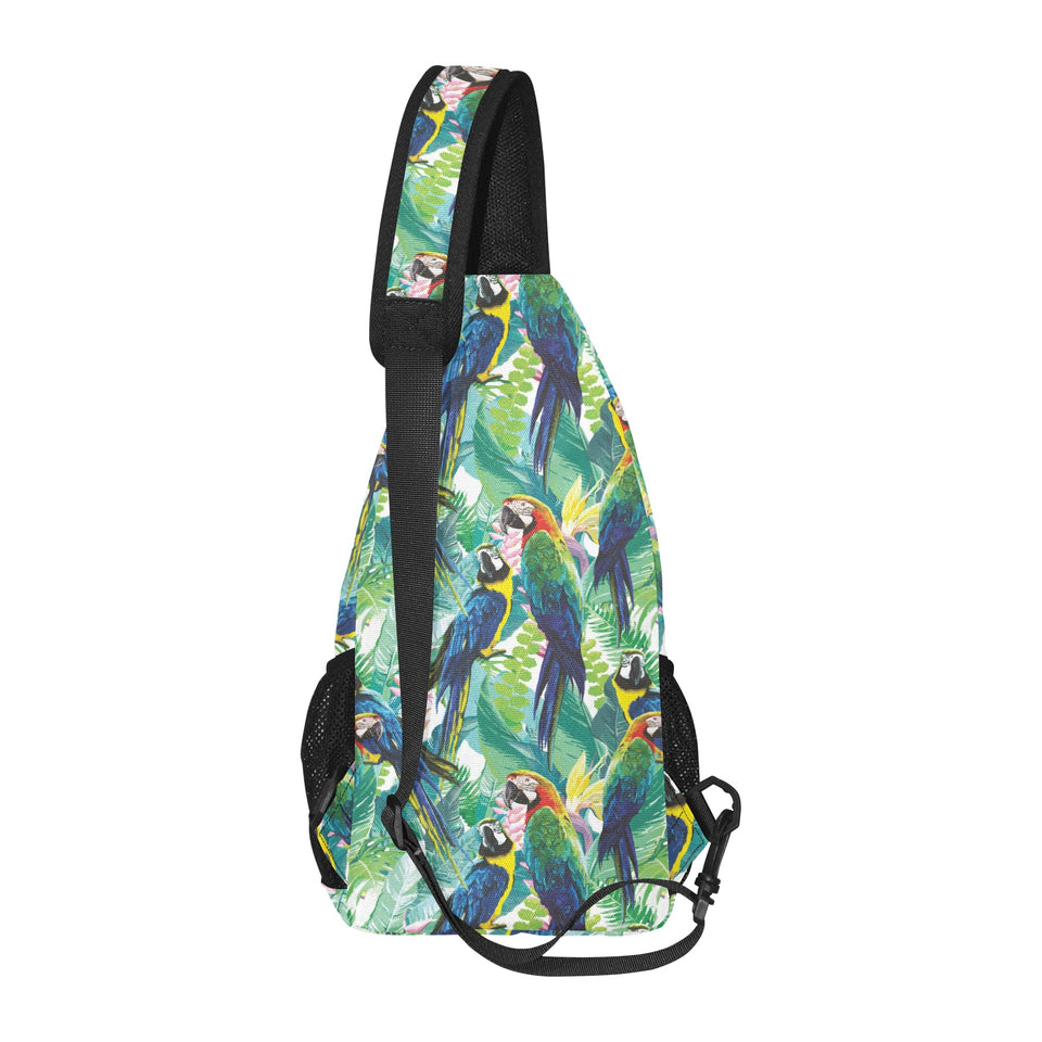 Colorful parrot exotic flower leaves All Over Print Chest Bag