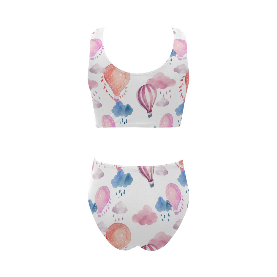 Watercolor air balloon cloud pattern Chest Bowknot High Waisted Bikini Swimsuit