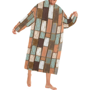 Wood Printed Pattern Print Design 02 Blanket Robe with Sleeves