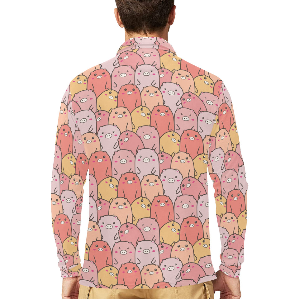 Pig Pattern Print Design 04 Men's Long Sleeve Polo Shirt