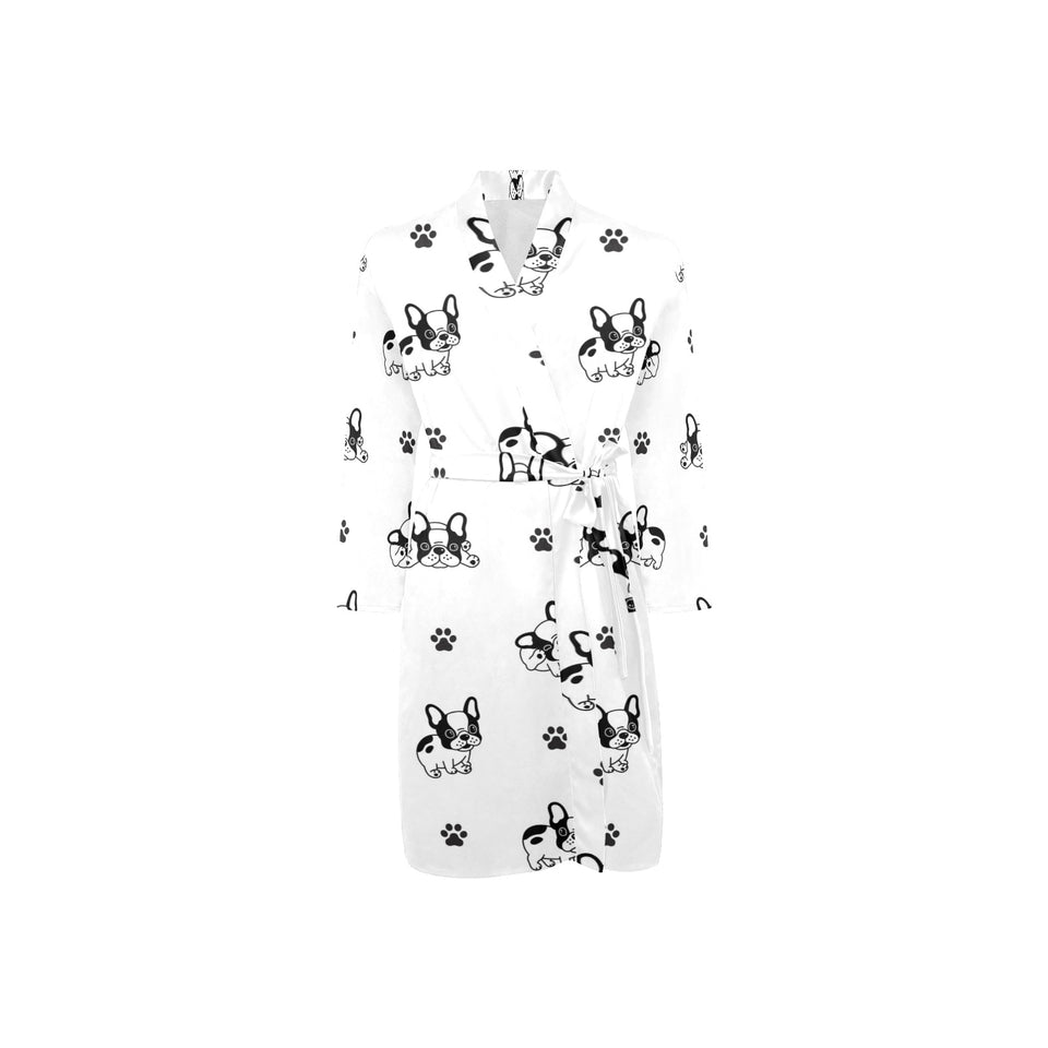 Cute french bulldog paw pattern Men's Long Sleeve Belted Night Robe