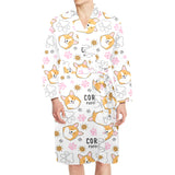 Corgi Dog Pattern Men's Long Sleeve Belted Night Robe