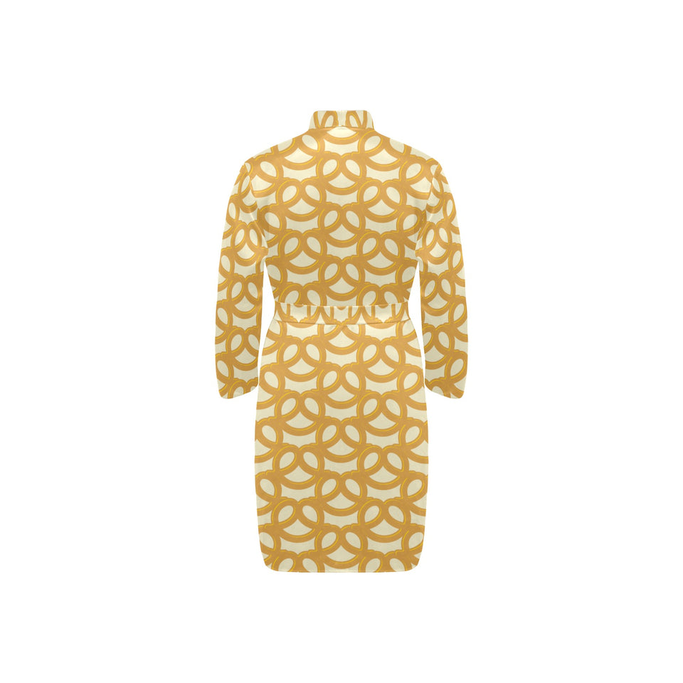 Pretzels Pattern Print Design 01 Men's Long Sleeve Belted Night Robe