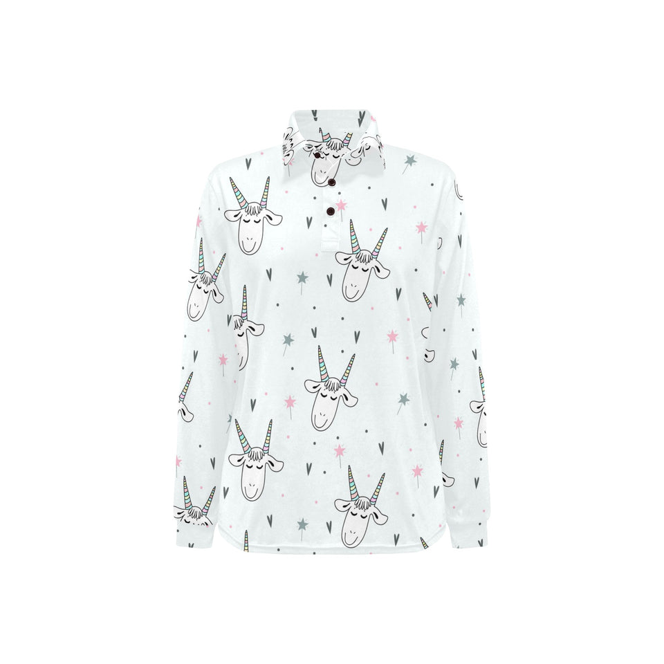 Cute goat design pattern Women's Long Sleeve Polo Shirt