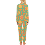 orange fruit pattern green background Women's All Over Print Pajama Set