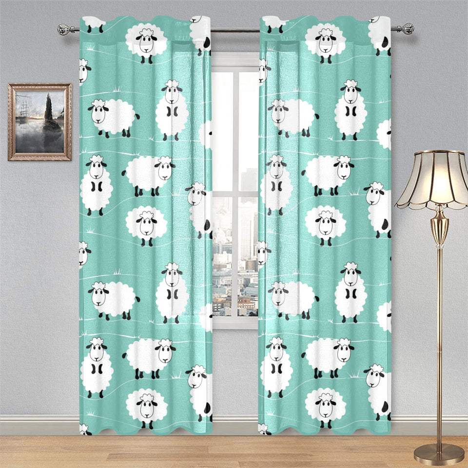 Cute sheep green background Gauze Curtain