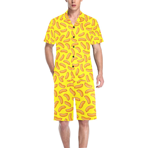Sausage Pattern Print Design 01 Men's V-Neck Short Pajama Set