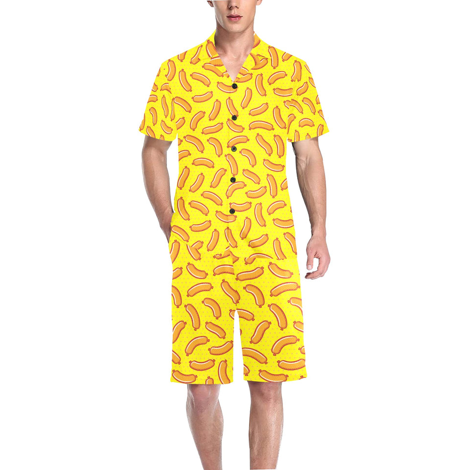 Sausage Pattern Print Design 01 Men's V-Neck Short Pajama Set