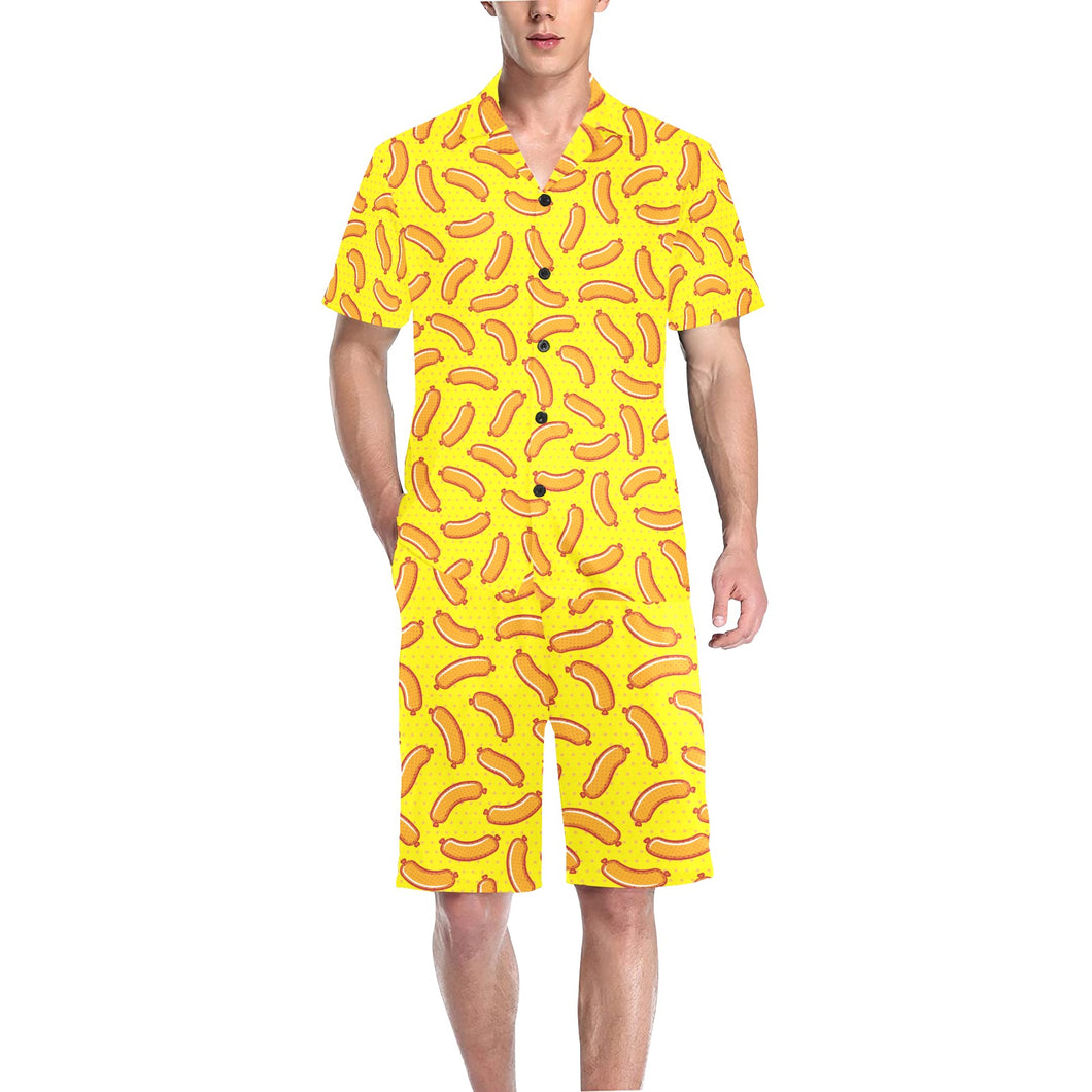 Sausage Pattern Print Design 01 Men's V-Neck Short Pajama Set