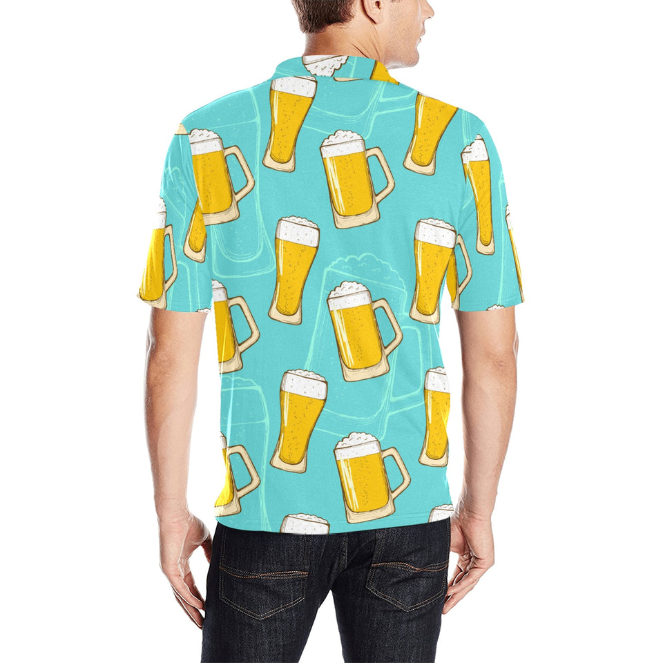 Beer pattern green background Men's All Over Print Polo Shirt