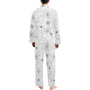 Spider web cobweb pattern white background Men's Long Pajama Set