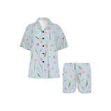 Watercolor Tulips pattern Women's V-Neck Short Pajama Set