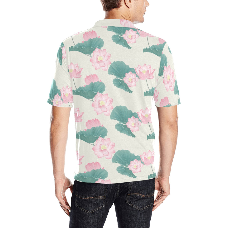 Pink lotus waterlily leaves pattern Men's All Over Print Polo Shirt
