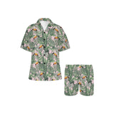 Toucan tropical green jungle palm pattern Women's V-Neck Short Pajama Set