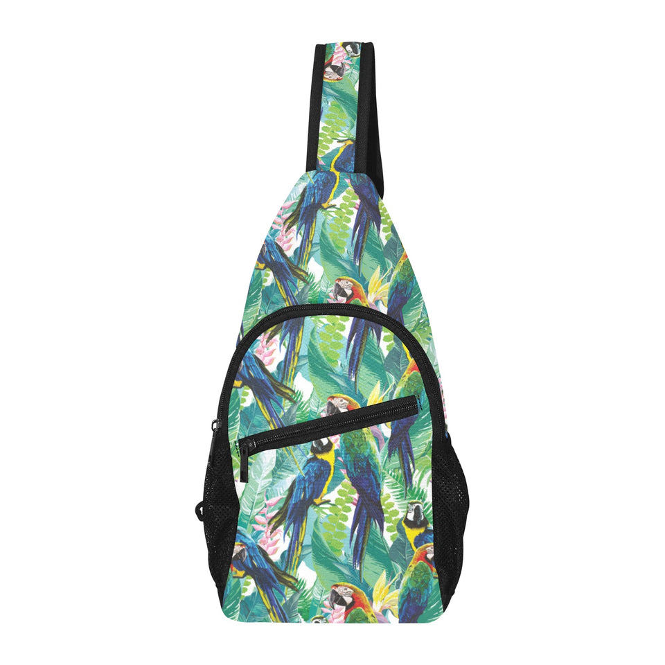 Colorful parrot exotic flower leaves All Over Print Chest Bag