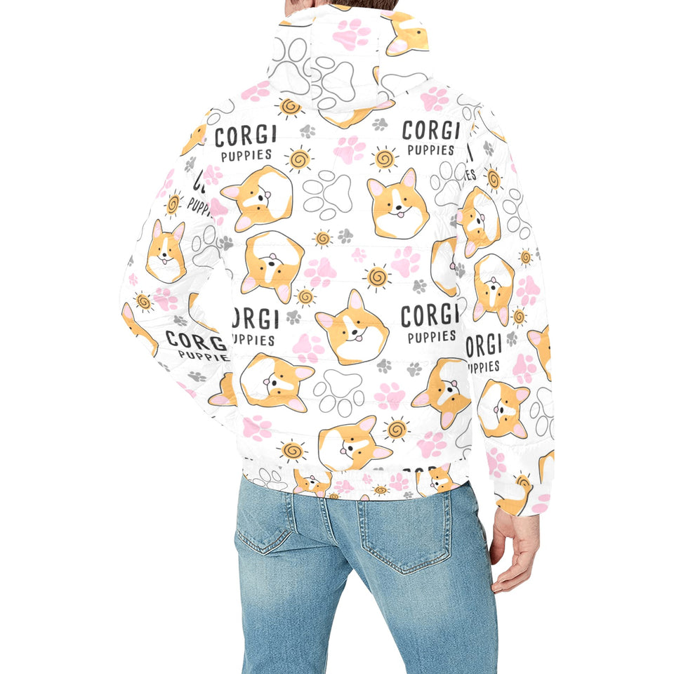 Corgi Dog Pattern Men's Padded Hooded Jacket