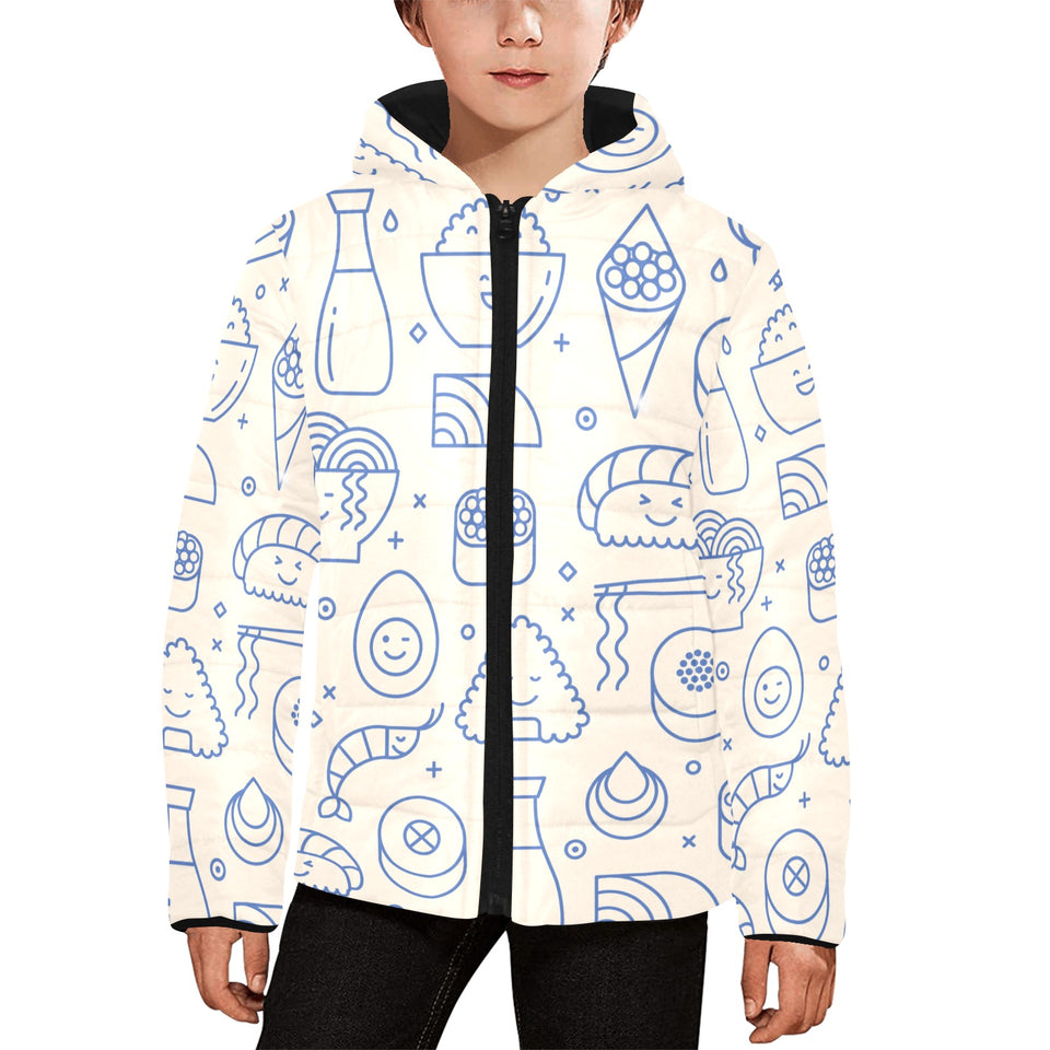 Cute sushi icon pattern Kids' Boys' Girls' Padded Hooded Jacket