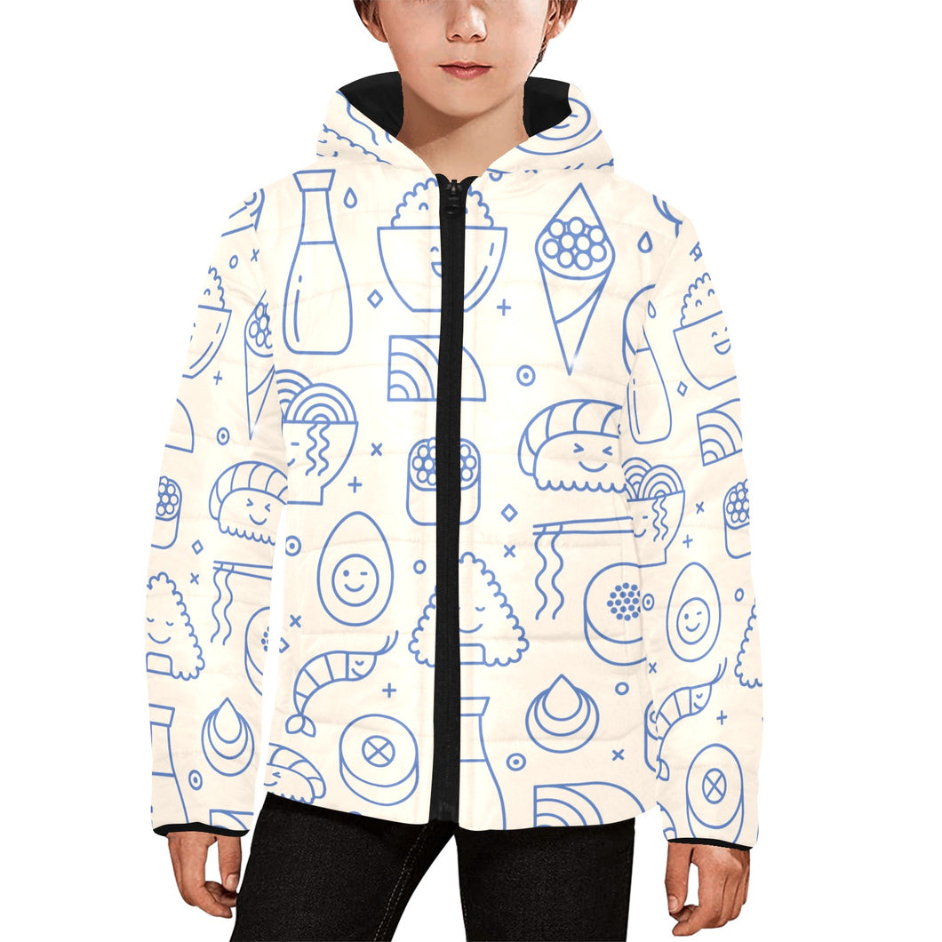 Cute sushi icon pattern Kids' Boys' Girls' Padded Hooded Jacket