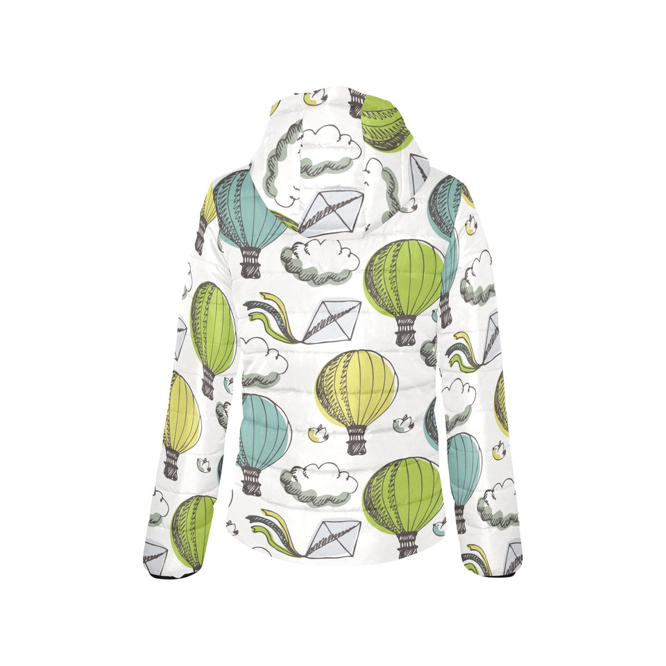 Hot Air Balloon Bird Cloud Pattern Women's Padded Hooded Jacket