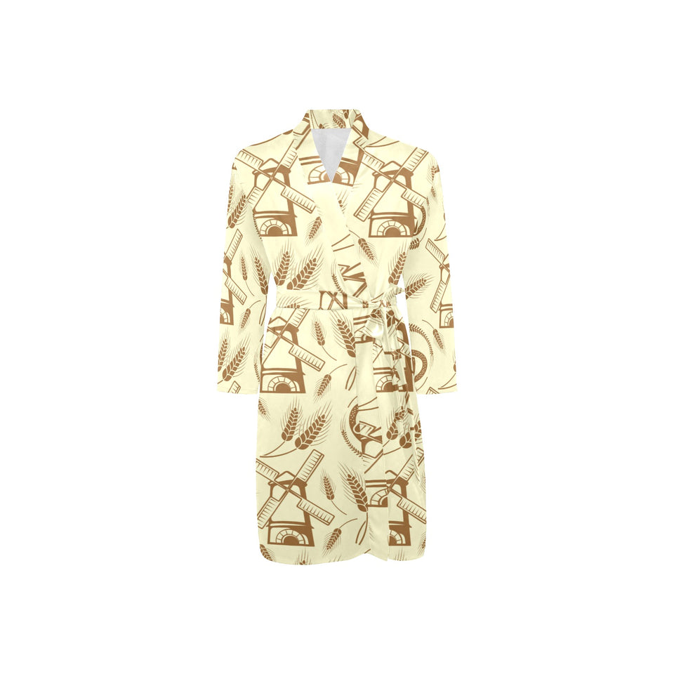 Windmill Wheat pattern Men's Long Sleeve Belted Night Robe