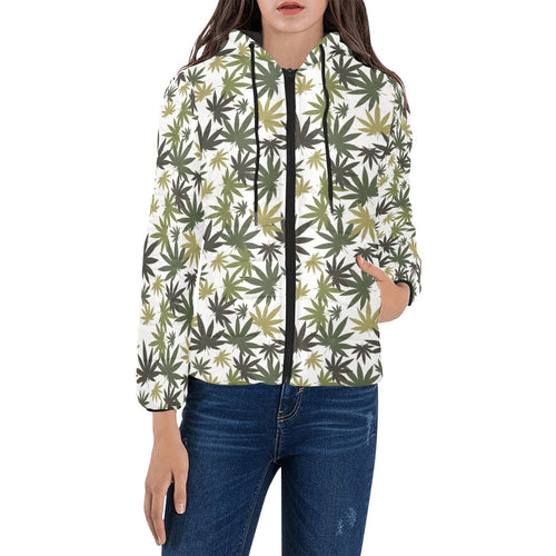 Canabis Marijuana Weed Pattern Print Design 05 Women's Padded Hooded Jacket