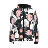white swan blooming flower pattern Men's Padded Hooded Jacket
