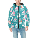 Cute sailboat pattern Men's Padded Hooded Jacket