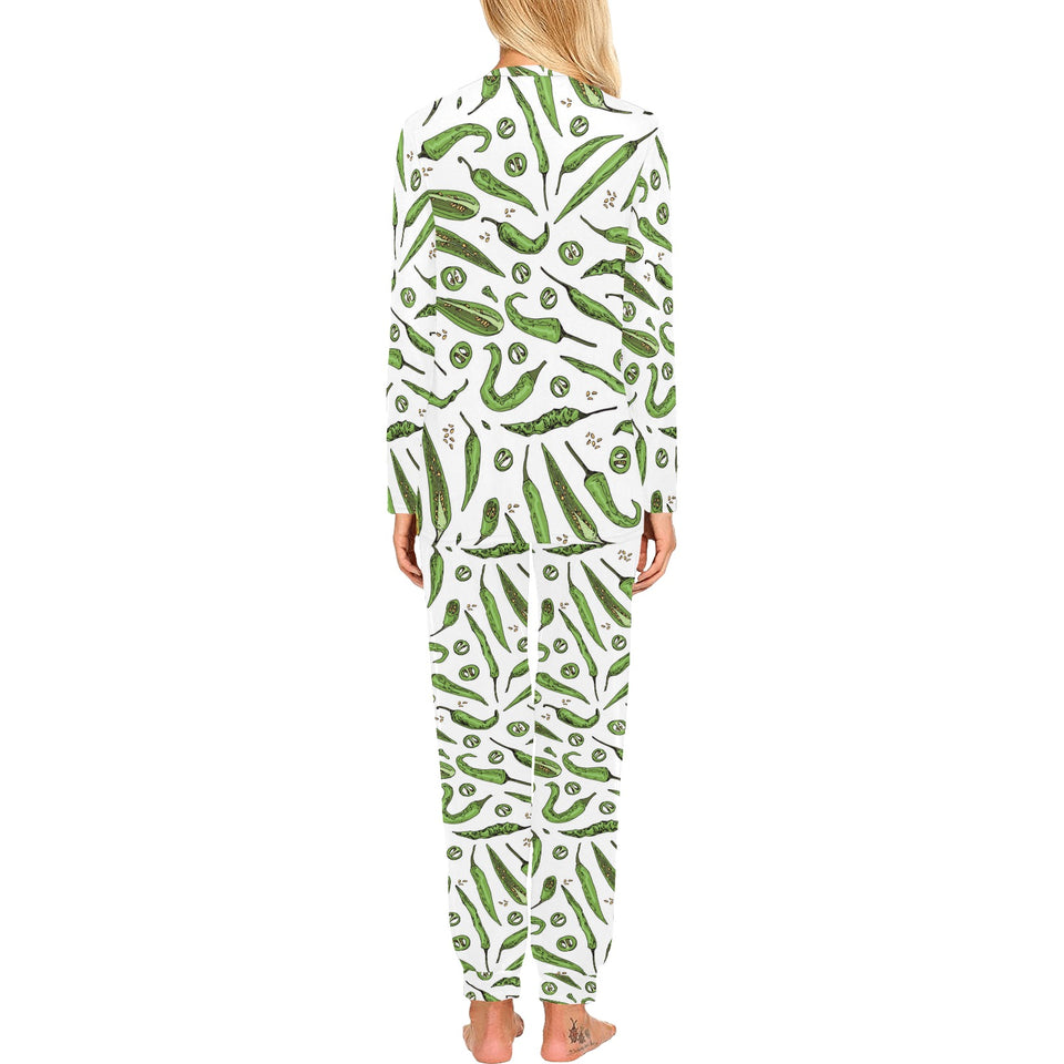 Hand drawn sketch style green Chili peppers patter Women's All Over Print Pajama Set
