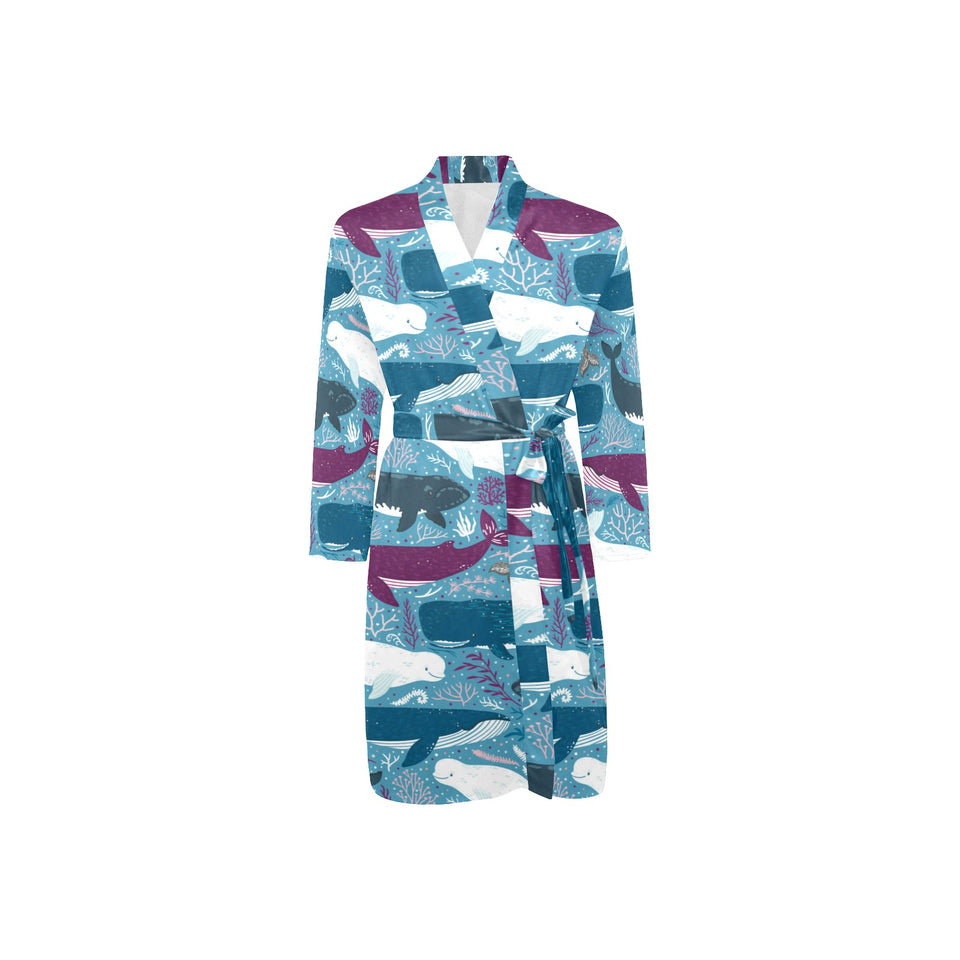Whale design pattern Men's Long Sleeve Belted Night Robe