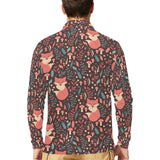 fox leaves mushroom pattern Men's Long Sleeve Polo Shirt