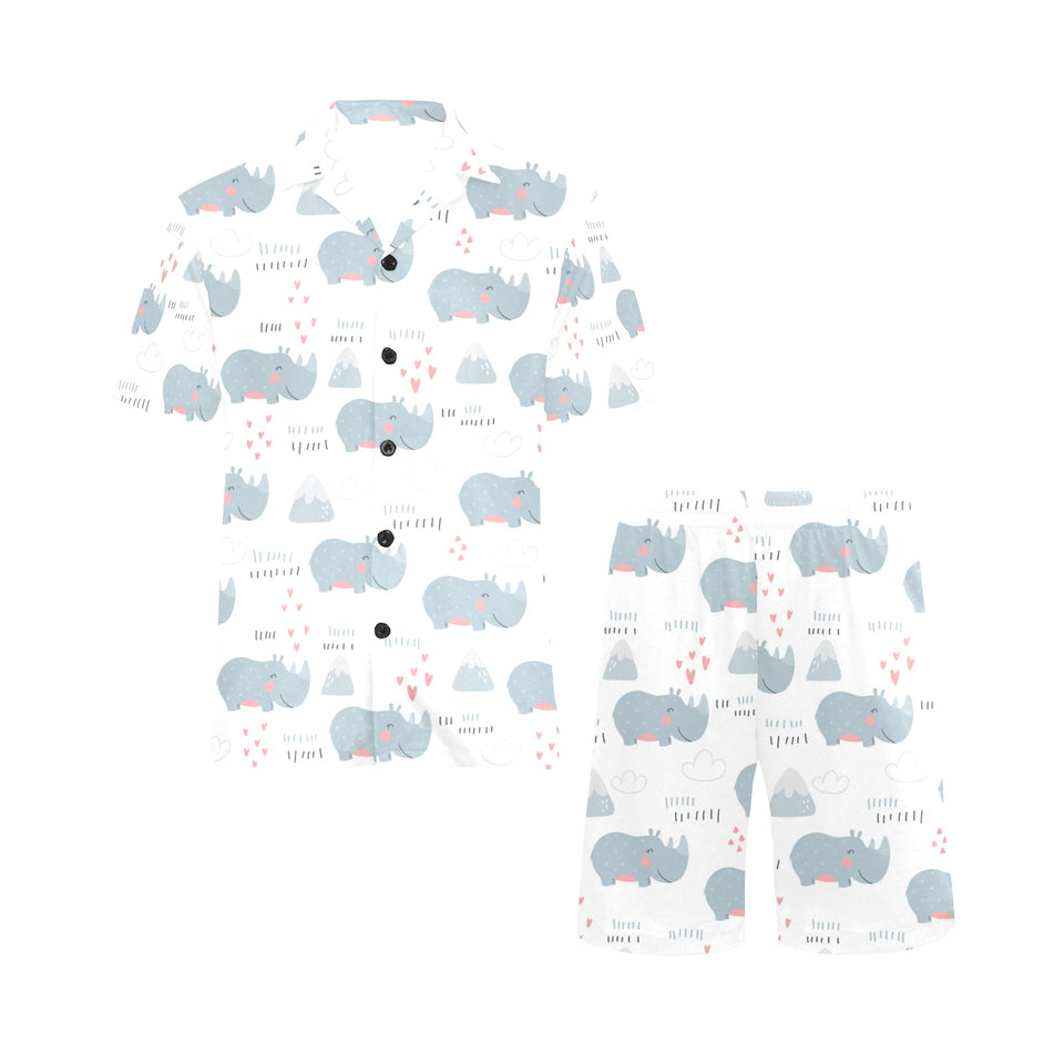 cute rhino heart pattern Men's V-Neck Short Pajama Set