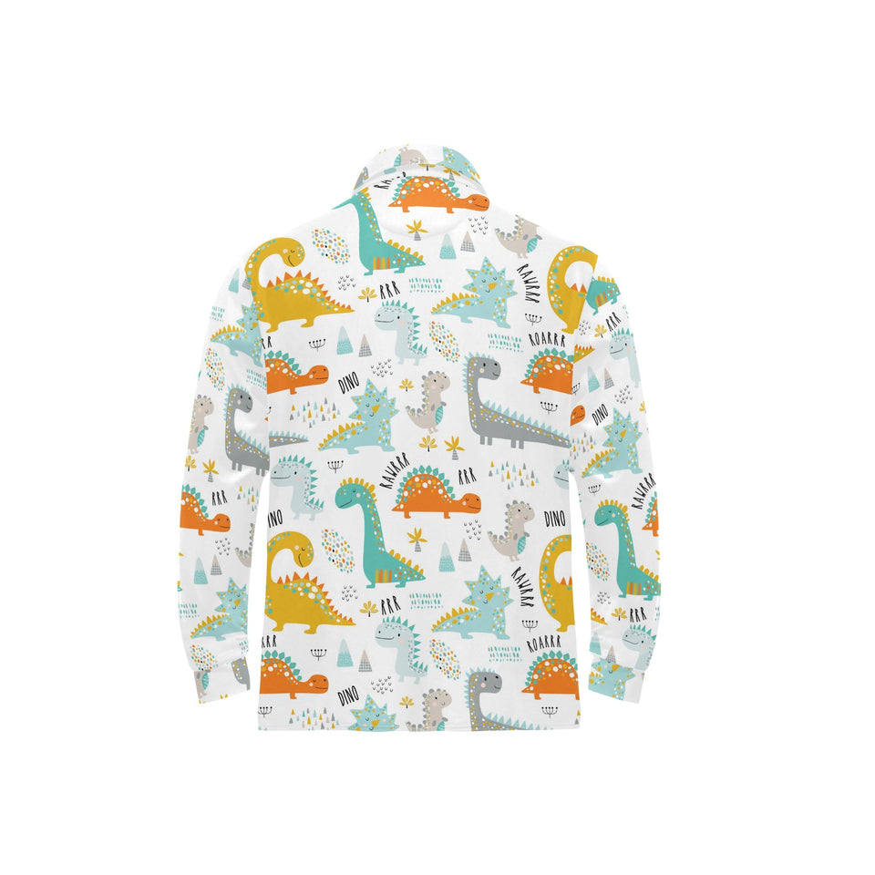 Cute funny kids dinosaurs pattern Men's Long Sleeve Polo Shirt