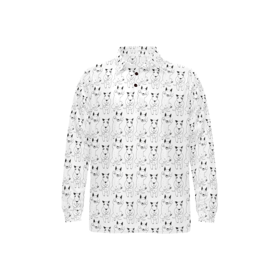 Bull Terrier Pattern Print Design 02 Men's Long Sleeve Polo Shirt