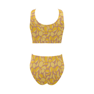 Potato Chips Pattern Print Design 01 Chest Bowknot High Waisted Bikini Swimsuit