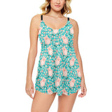 Pig Pattern Print Design 01 Chest Sexy Pleated Two Piece Swim Dress